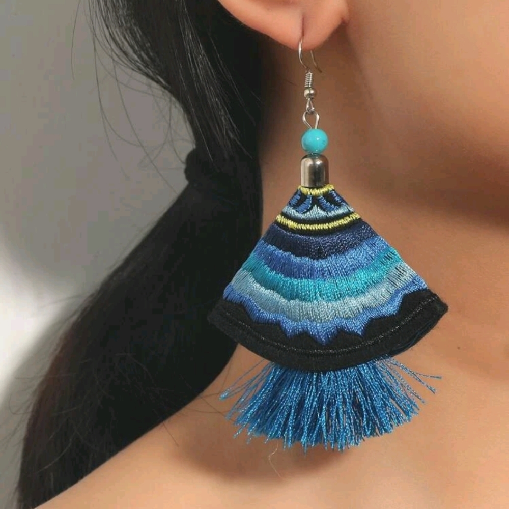 Boho Embroidery Tassel Drop Earrings